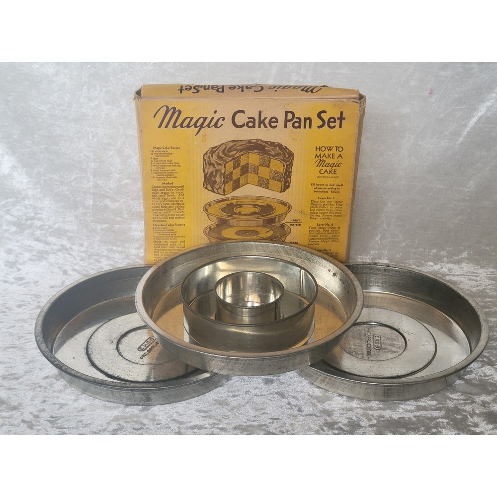 Vtg EKCO Magic Cake Pan Set Checkerboard Edward Katzinger Co 3 Pans pre-1945